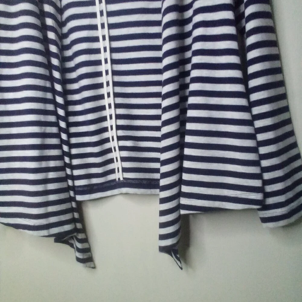 Lands' End Open Cardigan Women M 10-12 Long Sleeve Stripe Blue White